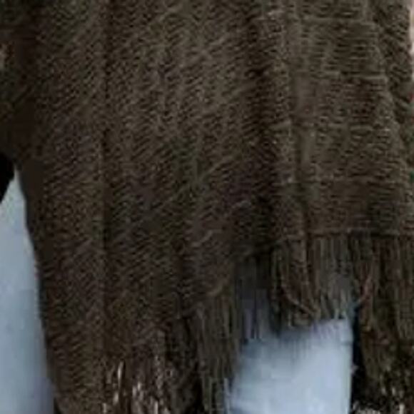 Olive Green Soft Diagonal Knit Tassel Fringe Trim Ruana Shawl Wrap - Picture 3 of 3